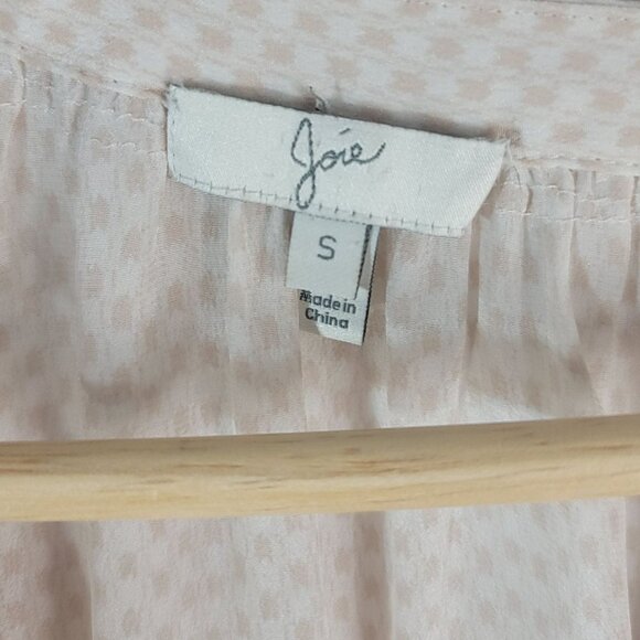 Joie Addie B Top Pink Tan Small 3/4 Sleeve Elastic Cuff V Neck Check Print Silk - Picture 6 of 6